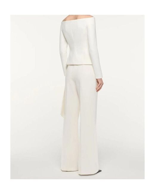 Roland Mouret White Cream Wide Fit Stretch Crepe Trousers