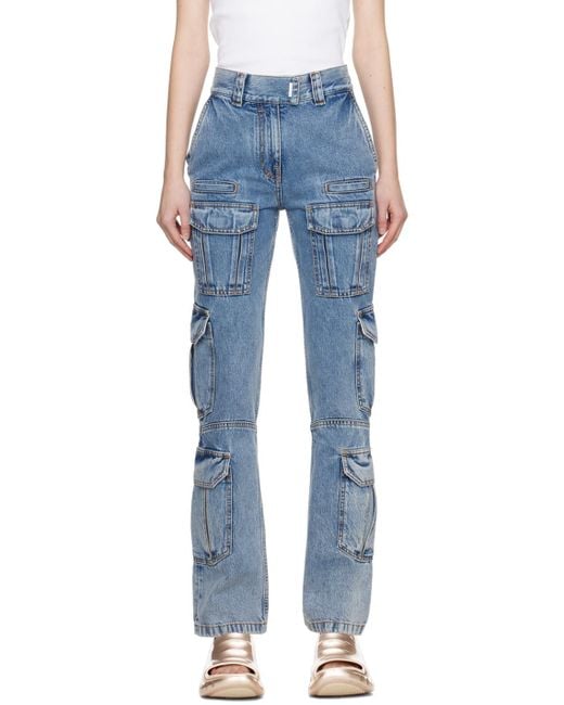 Givenchy Blue Logo Plaque Cargo Jeans
