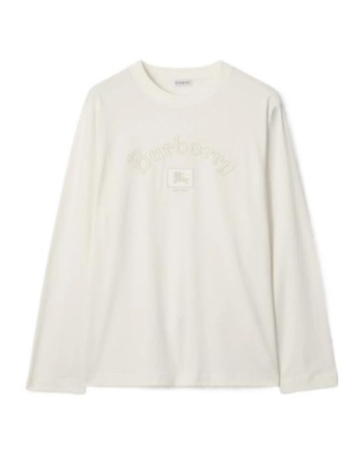 Burberry White Embroidered-Logo Cotton Long-Sleeve T-Shirt for men