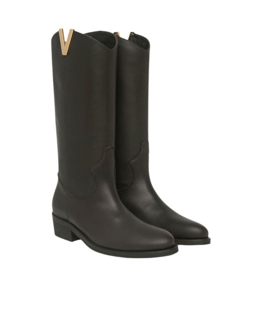 Via Roma 15 Black Round-Toe Boots