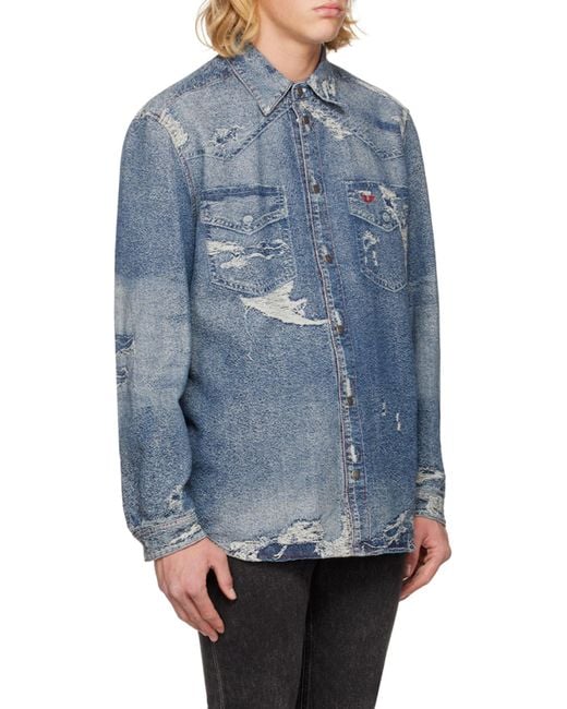 DIESEL Blue Distressed Denim Shirt for men