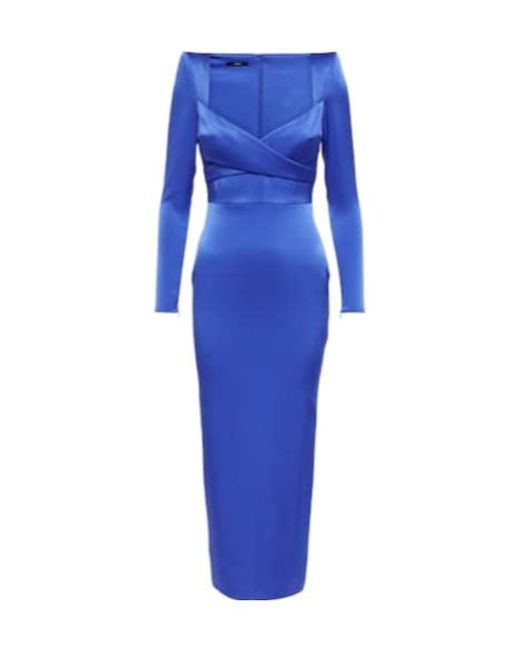 Alex Perry Blue Sweetheart Satin Midi Dress
