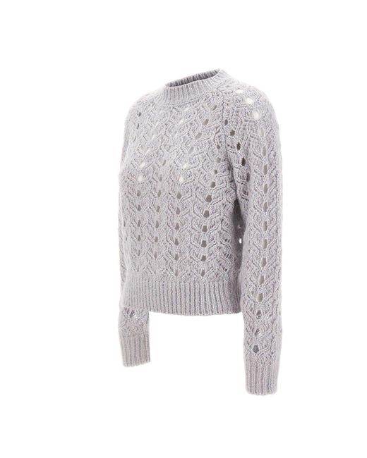 Eleventy Gray Openwork Cable Knit Sweater