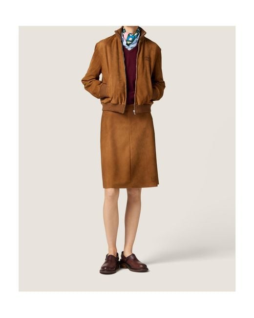 Miu Miu Brown Waxed Suede Skirt