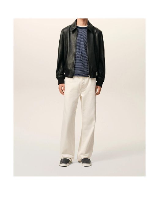 AMI Black Zipped Leather Jacket for men