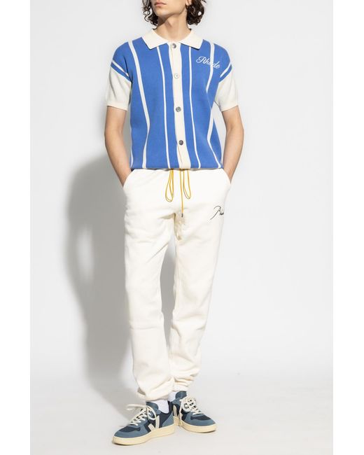 Rhude Blue Logo-Embroidery Striped Polo Shirt for men