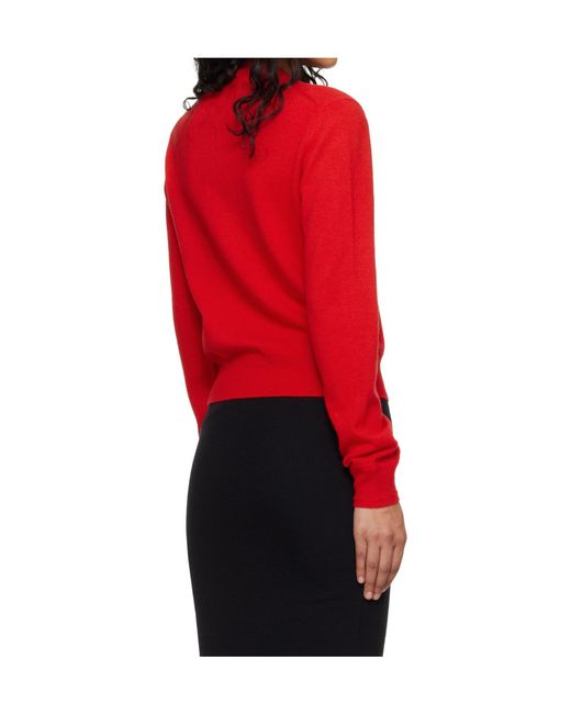 Jil Sander Red Wool Crew Neck Cardigan