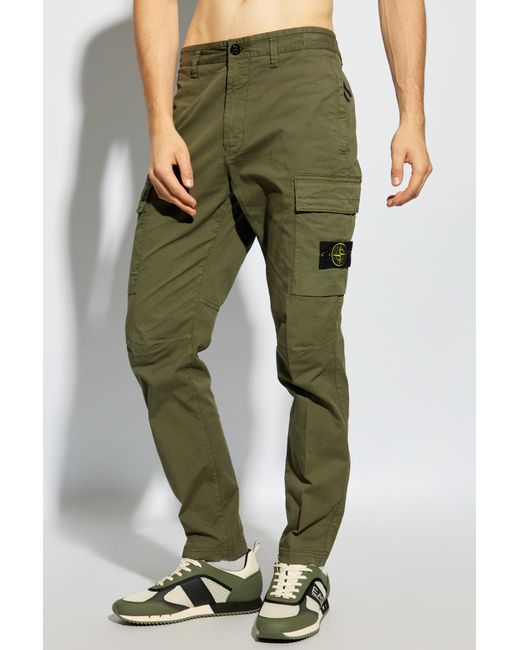 Stone Island Green Compass-Badge Slim-Cut Cargo Trousers for men