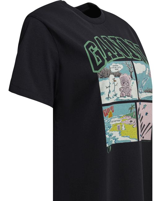 Ganni Black "Bear Comic Teddy" T-Shirt