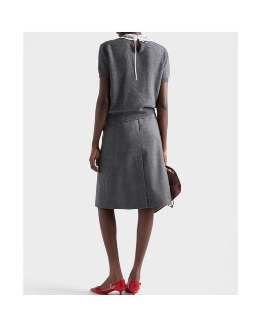 Prada Gray Rush Stitch Pleated Skirt
