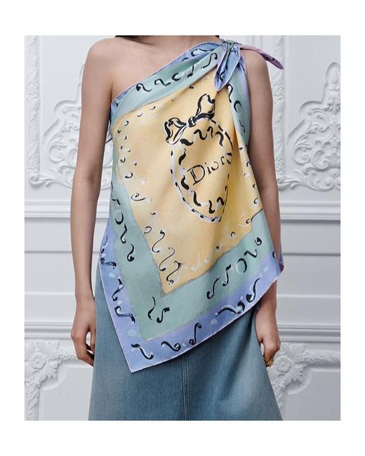 Dior Blue Iviera Asymmetrical Silk Top