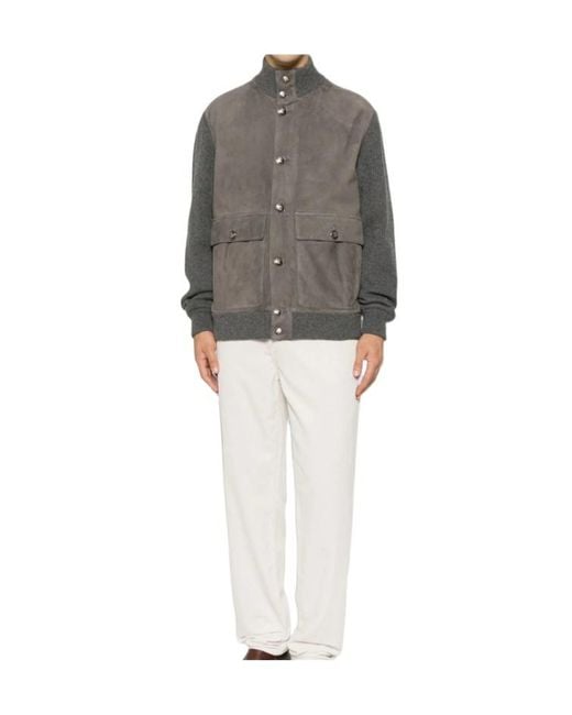 Brunello Cucinelli Gray High-Neck Buttoned Jacket for men