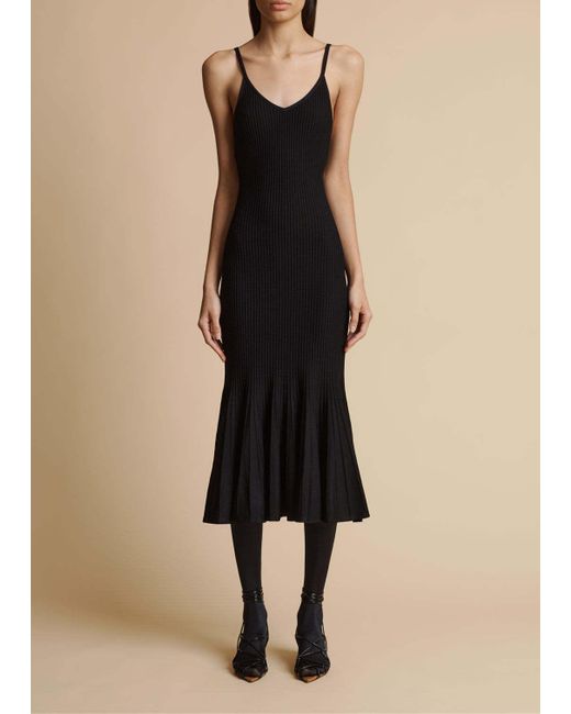 Khaite Black Queen V-Neck Midi Dress