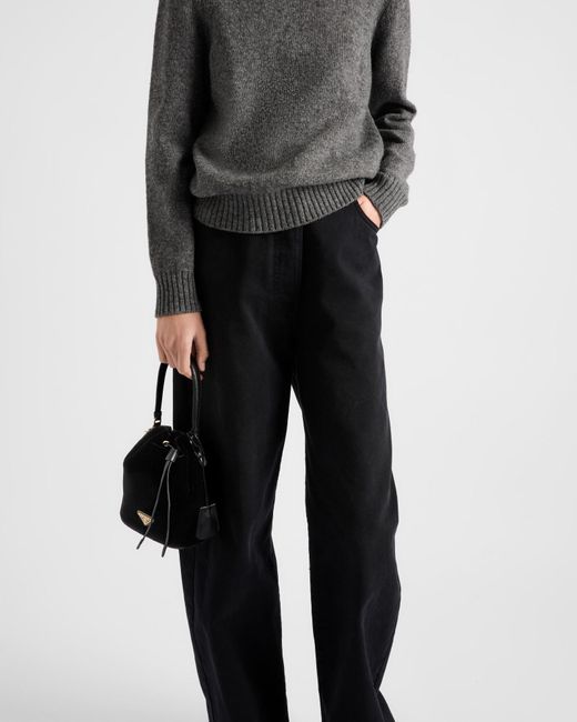 Prada Black Logo-Patch Wide Leg Jeans