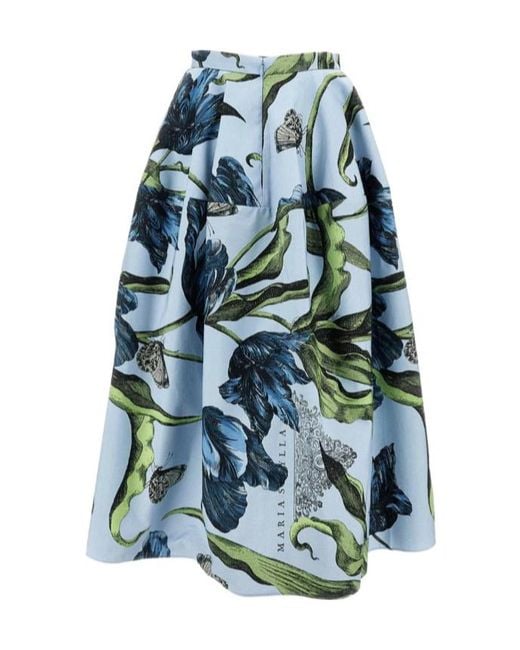 Erdem Blue Midi Flared Skirt