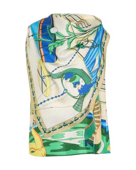 Tory Burch Green Printed Silk Top