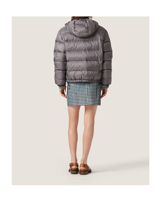 Miu Miu Gray Hooded Lightweight Fluffy Down Jacket
