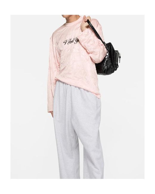 Acne Pink Crinkled Long-Sleeves T-Shirt for men