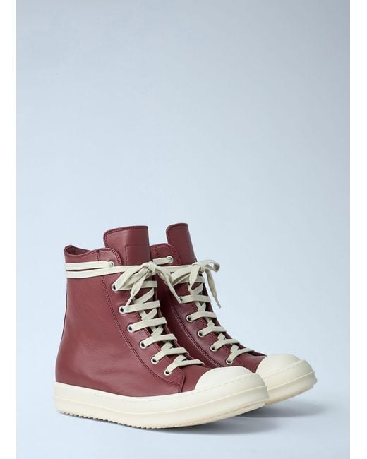 Rick Owens Brown Lace-Up High-Top Leather Sneakers