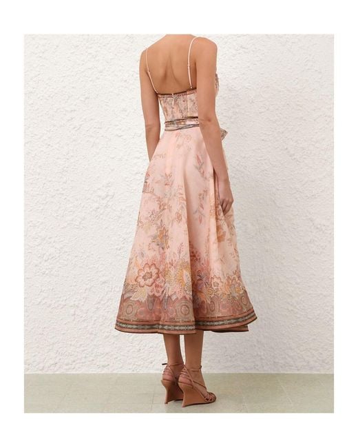 Zimmermann Natural Floral Belted Midi Dress