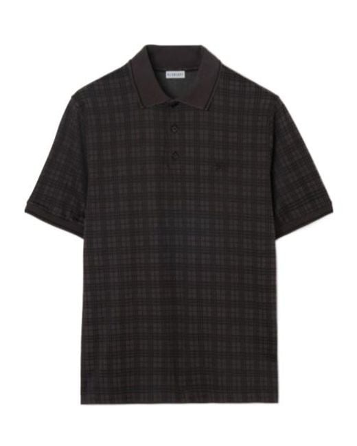Burberry Black Check Cotton Blend Polo Shirt for men