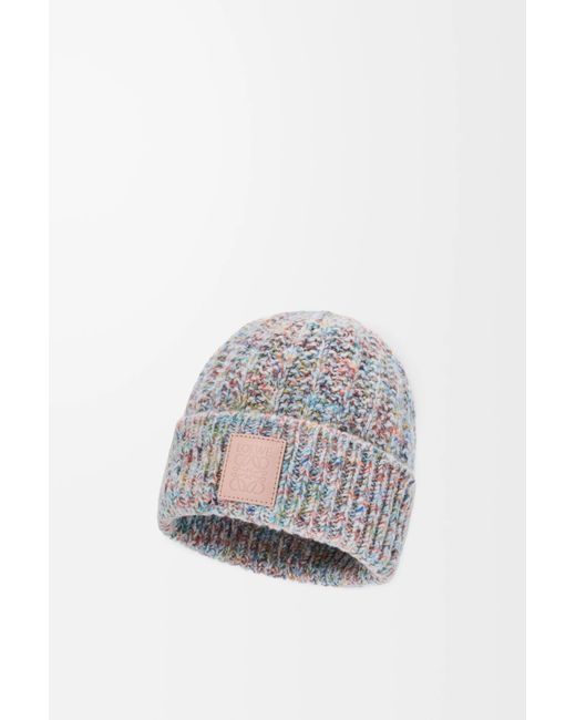 Loewe Gray Logo Patch Knitted Beanie