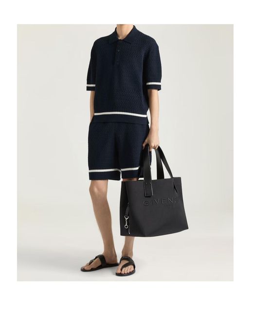 Givenchy Blue Paris Logo Embroidered Knitted Polo Shirt for men