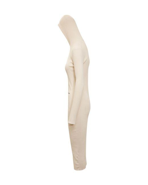 Jil Sander White Long-Sleeved Ribbed-Knitted Hooded Midi Dress