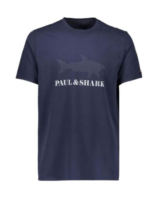 Paul & Shark Blue Round Collar Logo T-Shirt for men