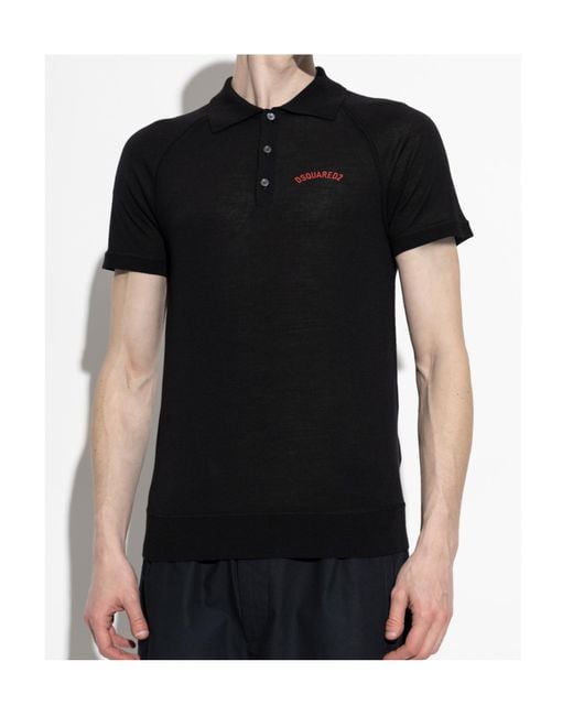 DSquared² Black Knitted Polo Shirt for men