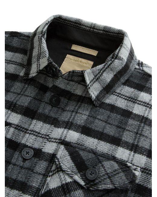 Woolrich Black Check Wool Shirt for men