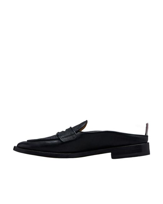 Thom Browne Black Grained Leather Mule Loafers