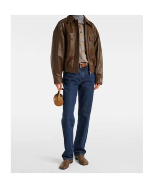 Staud Brown Eugene Leather Bomber Jacket