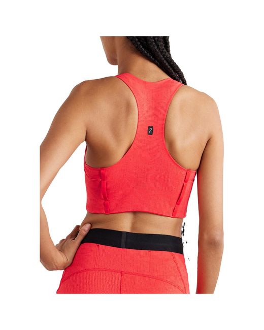 On Shoes Red Pace Ribbed Stretch Sports Bra