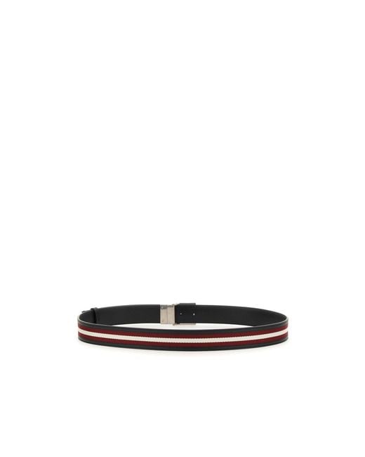 Bally White Logo-Buckle Stripe-Detailed Belt for men
