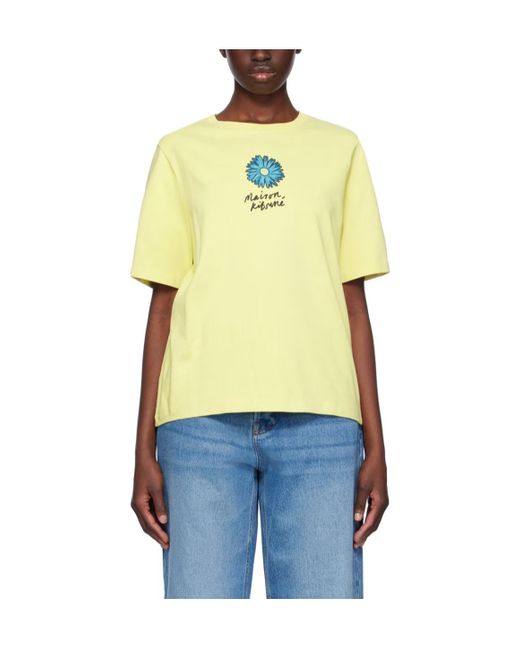 Maison Kitsuné Yellow Floating Flower Cotton T-Shirt
