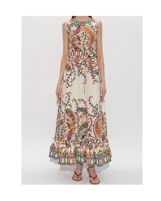 Etro Natural Paisley Printed Sleeveless Maxi Dress