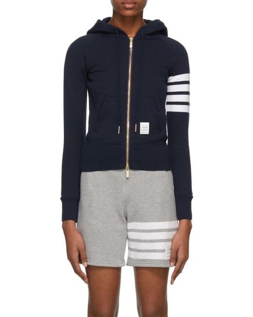 Thom Browne Blue 4-Bar Striped Zip-Up Hoodie