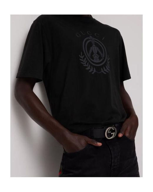 Gucci Black Cotton Jersey T-Shirt With Print for men