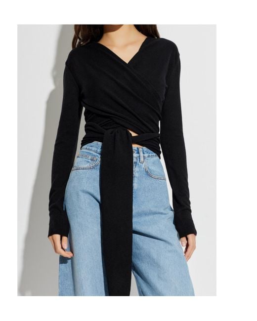 Alaïa Black V-Neck Wrap Top