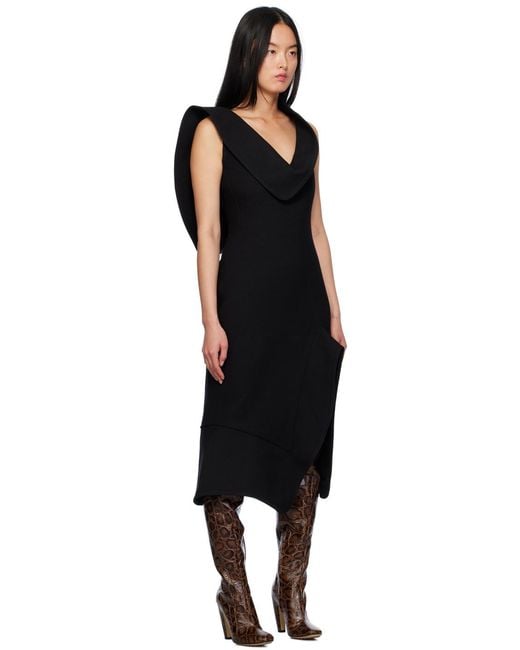 Bottega Veneta Black Structured V-Neck Midi Dress