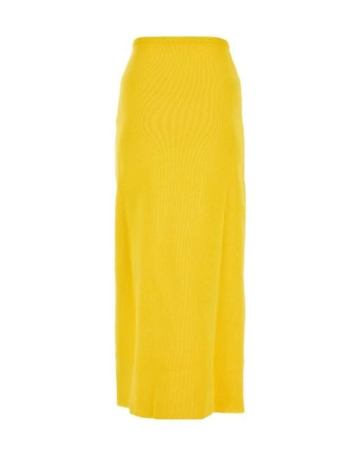 Jil Sander Yellow Side Slit Mid Rise Midi Skirt