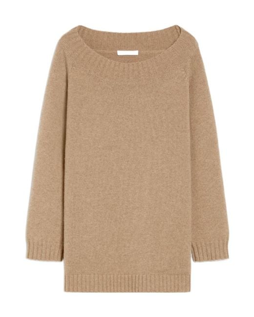 Max Mara Natural Boat Neck Knitted Jumper