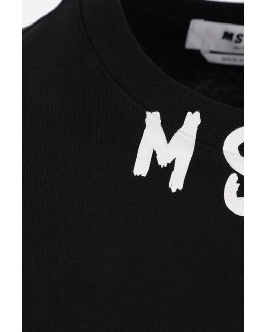 MSGM Black Logo-Print Cotton T-Shirt for men