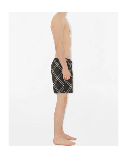 Burberry Gray Checked Drawstring Swim Shorts for men