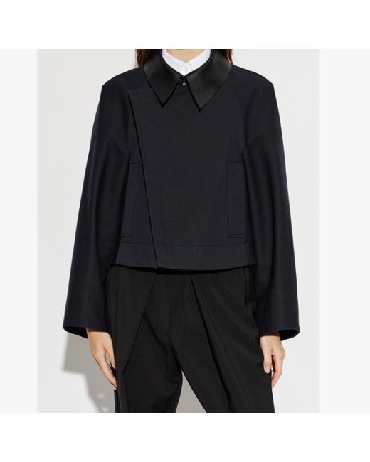 Givenchy Blue Contrast Collar Cropped Jacket