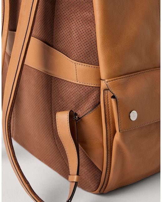 Brunello Cucinelli Brown Logo-Printed Zipped Backpack for men