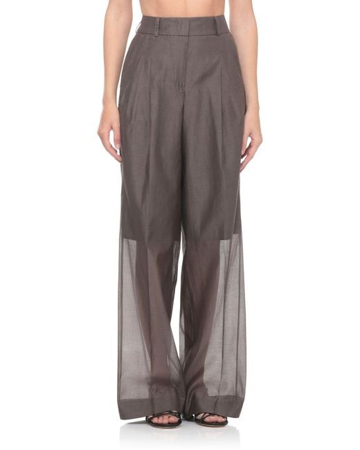 Peserico Gray Sheer Panel Wide-Leg Pants