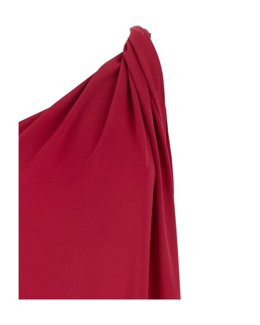 P.A.R.O.S.H. Red One-Shoulder Draped Dress