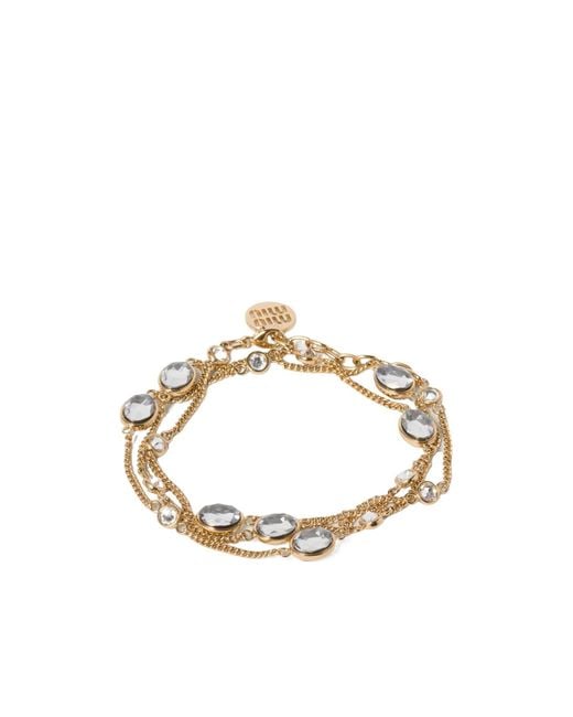 Miu Miu Metallic Metal Bracelet With Crystals